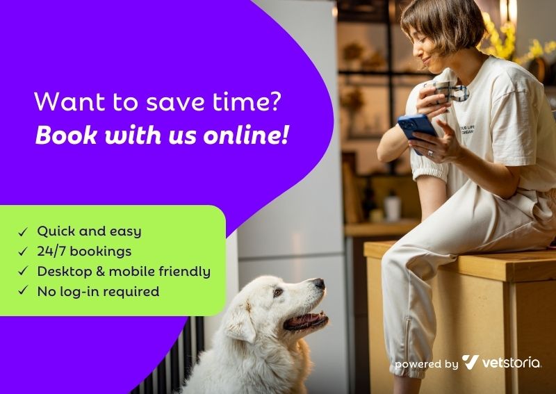 Carousel Slide 1: Save time and book online with our convenient pet app